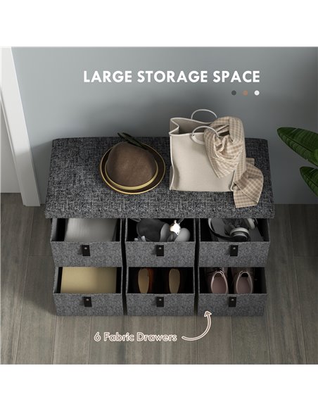 HOMCOM Six-Drawer Shoe Storage Bench, with Padded Top Seat - Dark Grey 837-465V70CG - pic 56019 | FastDaddyshop