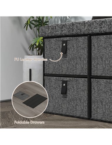 HOMCOM Six-Drawer Shoe Storage Bench, with Padded Top Seat - Dark Grey 837-465V70CG