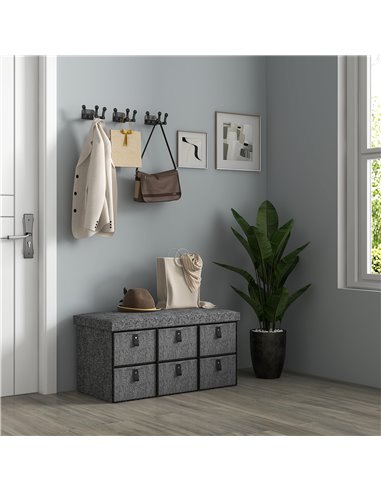 HOMCOM Six-Drawer Shoe Storage Bench, with Padded Top Seat - Dark Grey 837-465V70CG