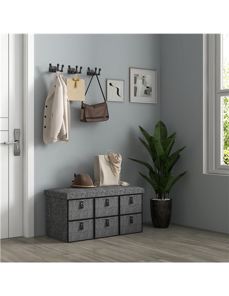 HOMCOM Six-Drawer Shoe Storage Bench, with Padded Top Seat - Dark Grey 837-465V70CG - pic 56021 | FastDaddyshop