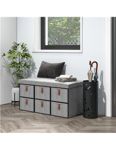 HOMCOM Shoe Bench with Seat, Shoe Storage Bench with Cushion and 6 Fabric Drawers for Entryway, Hallway, Living Room, Bedroom, L