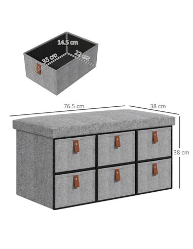 HOMCOM Shoe Bench with Seat, Shoe Storage Bench with Cushion and 6 Fabric Drawers for Entryway, Hallway, Living Room, Bedroom, L