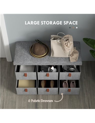 HOMCOM Shoe Bench with Seat, Shoe Storage Bench with Cushion and 6 Fabric Drawers for Entryway, Hallway, Living Room, Bedroom, L