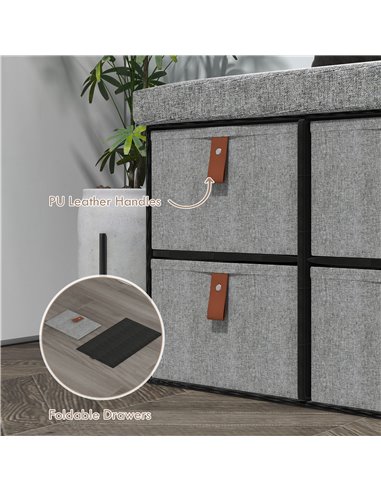 HOMCOM Shoe Bench with Seat, Shoe Storage Bench with Cushion and 6 Fabric Drawers for Entryway, Hallway, Living Room, Bedroom, L