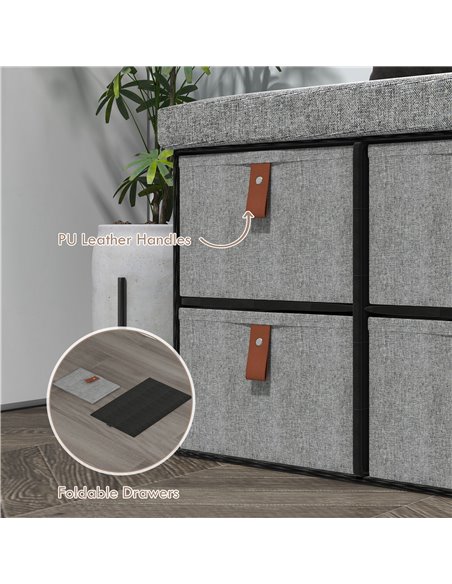 HOMCOM Shoe Bench with Seat, Shoe Storage Bench with Cushion and 6 Fabric Drawers for Entryway, Hallway, Living Room, Bedroom, L - pic 56029 | FastDaddyshop