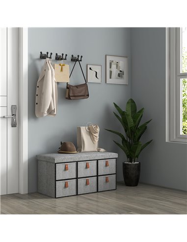 HOMCOM Shoe Bench with Seat, Shoe Storage Bench with Cushion and 6 Fabric Drawers for Entryway, Hallway, Living Room, Bedroom, L