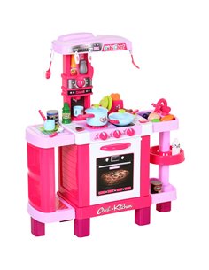 HOMCOM 38-Piece Children's Kitchen Play Set w/ Realistic Sounds Lights Food Utensils Pots Pans Appliances