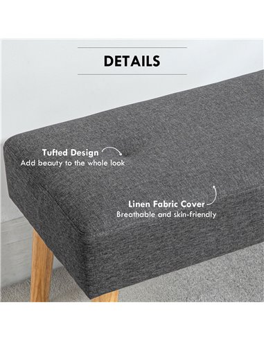 HOMCOM Multifunctional Bed End Bench Tufted Upholstered Shoe Bench Ottoman Footstool Linen Fabric for Entryway Living Room Grey 