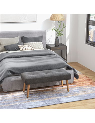 HOMCOM Multifunctional Bed End Bench Tufted Upholstered Shoe Bench Ottoman Footstool Linen Fabric for Entryway Living Room Grey 