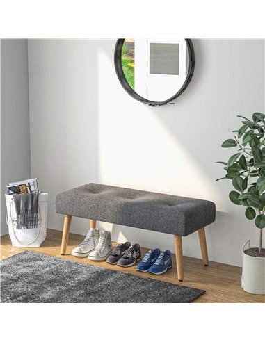 HOMCOM Multifunctional Bed End Bench Tufted Upholstered Shoe Bench Ottoman Footstool Linen Fabric for Entryway Living Room Grey 