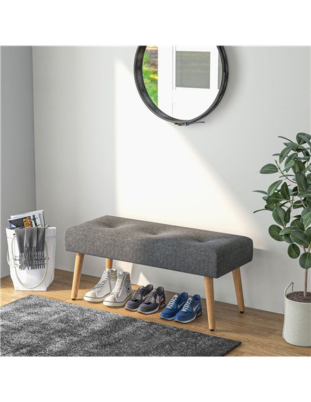 HOMCOM Multifunctional Bed End Bench Tufted Upholstered Shoe Bench Ottoman Footstool Linen Fabric for Entryway Living Room Grey  - pic 56066 | FastDaddyshop