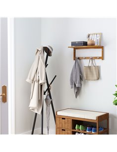 HOMCOM Wall Mounted Coat Rack with 4 Hooks, Natural Colour 831-198 2