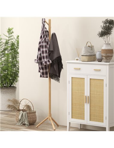 HOMCOM Eight-Hook Wooden Coat Rack - Natural 837-464V00ND