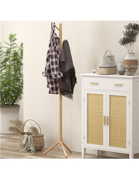HOMCOM Eight-Hook Wooden Coat Rack - Natural 837-464V00ND - pic 56088 | FastDaddyshop