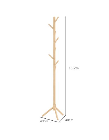 HOMCOM Eight-Hook Wooden Coat Rack - Natural 837-464V00ND
