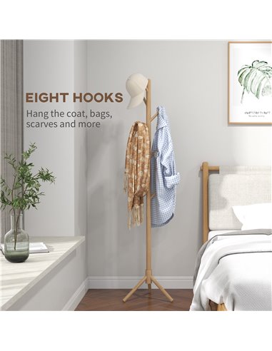 HOMCOM Eight-Hook Wooden Coat Rack - Natural 837-464V00ND