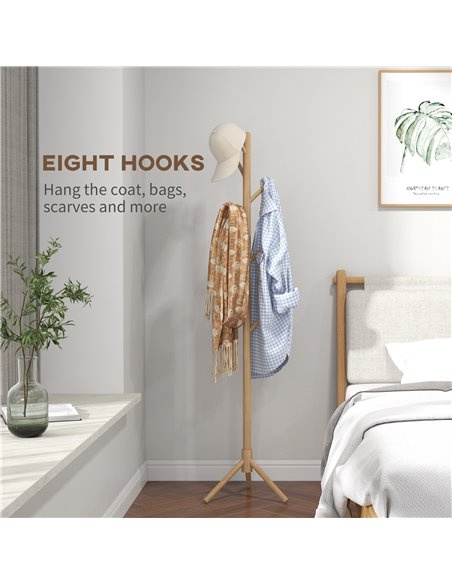 HOMCOM Eight-Hook Wooden Coat Rack - Natural 837-464V00ND - pic 56090 | FastDaddyshop
