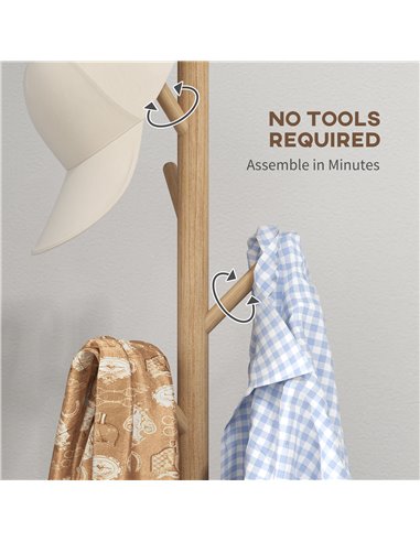 HOMCOM Eight-Hook Wooden Coat Rack - Natural 837-464V00ND