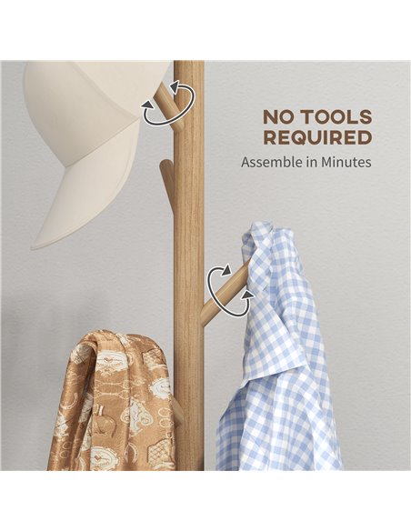 HOMCOM Eight-Hook Wooden Coat Rack - Natural 837-464V00ND - pic 56092 | FastDaddyshop