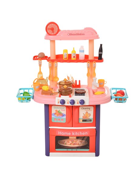 HOMCOM Kids Pretend Play PP Kitchen Set Pink/Purple - pic 5613 | FastDaddyshop