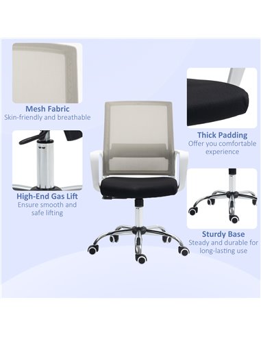 Vinsetto Ergonomic Office Chair, Mesh Desk Chair with Adjustable Height, Armrest, 360° Swivel Wheels, Black 921-305V70BK