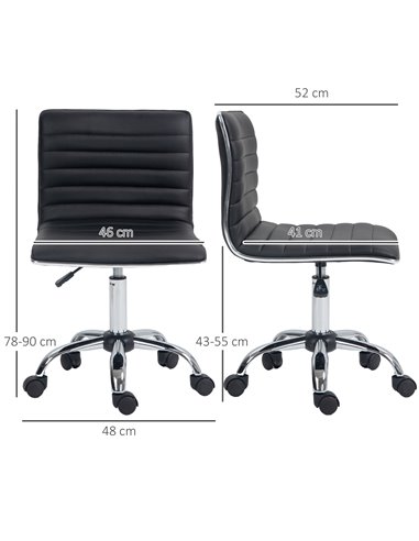 Vinsetto Adjustable Swivel Office Chair with Armless Mid-Back in PU Leather and Chrome Base - Black 921-075V70BK