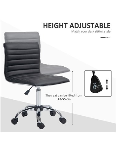 Vinsetto Adjustable Swivel Office Chair with Armless Mid-Back in PU Leather and Chrome Base - Black 921-075V70BK