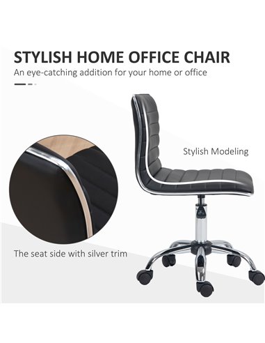 Vinsetto Adjustable Swivel Office Chair with Armless Mid-Back in PU Leather and Chrome Base - Black 921-075V70BK