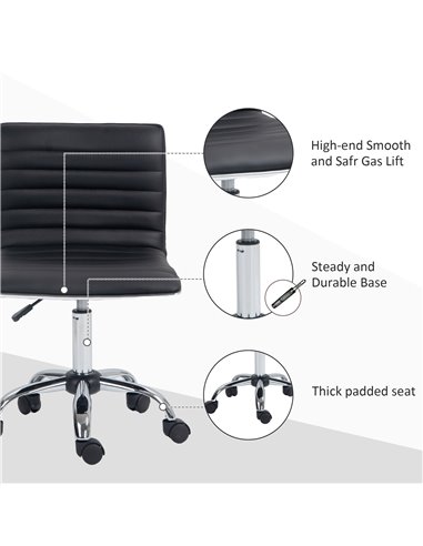 Vinsetto Adjustable Swivel Office Chair with Armless Mid-Back in PU Leather and Chrome Base - Black 921-075V70BK