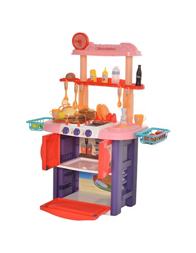 HOMCOM Kids Pretend Play PP Kitchen Set Pink/Purple