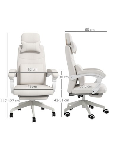 Vinsetto High Back Office Chair Reclining Computer Chair with Footrest Lumbar Support Adjustable Height Swivel Wheels White 921-