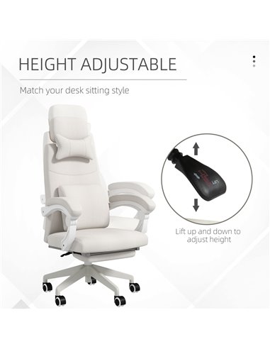 Vinsetto High Back Office Chair Reclining Computer Chair with Footrest Lumbar Support Adjustable Height Swivel Wheels White 921-