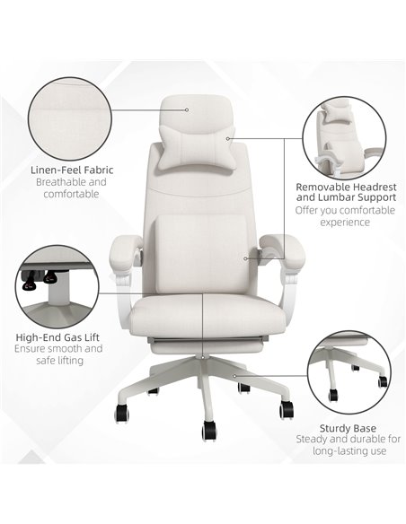 Vinsetto High Back Office Chair Reclining Computer Chair with Footrest Lumbar Support Adjustable Height Swivel Wheels White 921- - pic 56208 | FastDaddyshop