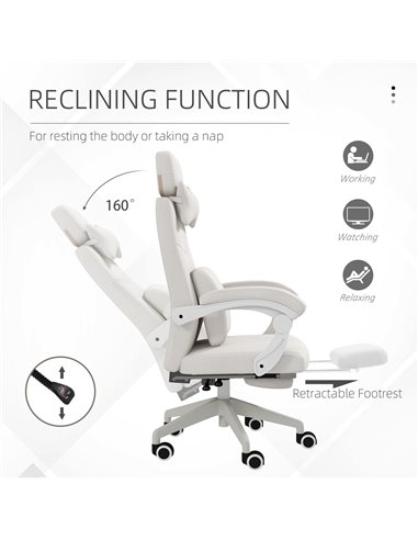 Vinsetto High Back Office Chair Reclining Computer Chair with Footrest Lumbar Support Adjustable Height Swivel Wheels White 921-
