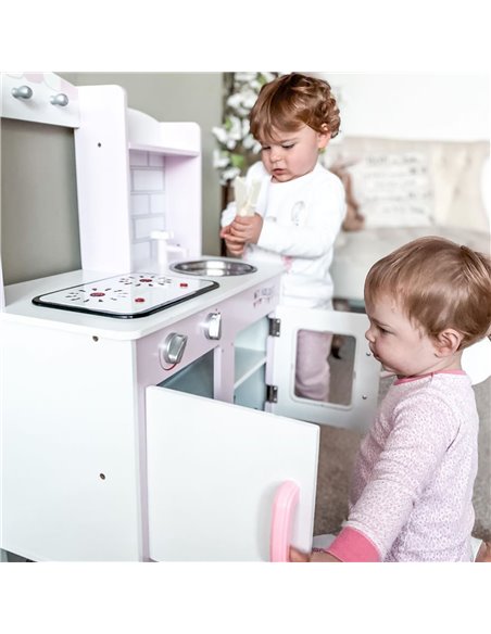 HOMCOM Kids Kitchen Play Set Wooden Pretend Play Toy w/ Sounds Utensils Pans Storage Child Role Play Accessories for 3 Years+ Pi - pic 5621 | FastDaddyshop