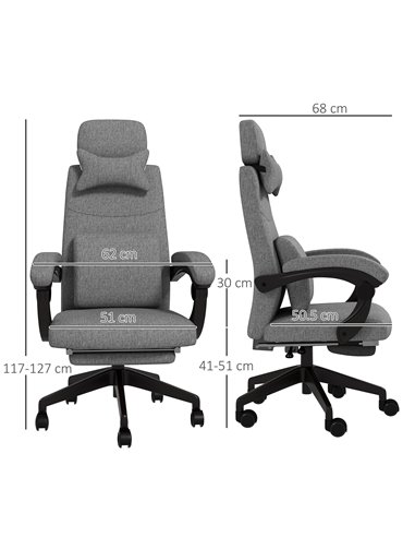 Vinsetto Reclining Office Chair, High Back, Computer Chair with Footrest, Lumbar Support, Adjustable, Swivel, Dark Grey 921-253V