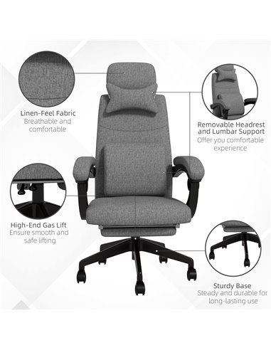 Vinsetto Reclining Office Chair, High Back, Computer Chair with Footrest, Lumbar Support, Adjustable, Swivel, Dark Grey 921-253V