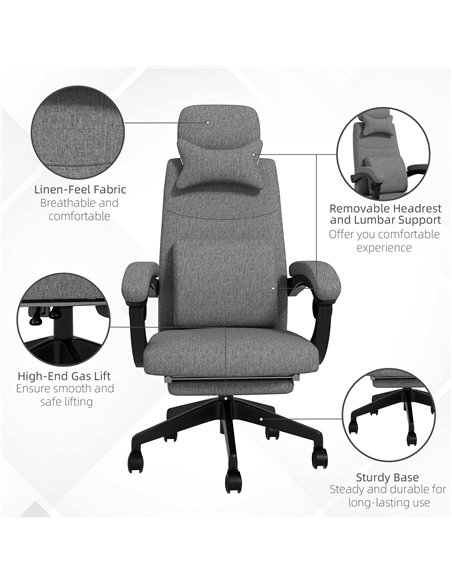 Vinsetto Reclining Office Chair, High Back, Computer Chair with Footrest, Lumbar Support, Adjustable, Swivel, Dark Grey 921-253V - pic 56217 | FastDaddyshop
