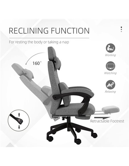 Vinsetto Reclining Office Chair, High Back, Computer Chair with Footrest, Lumbar Support, Adjustable, Swivel, Dark Grey 921-253V - pic 56218 | FastDaddyshop