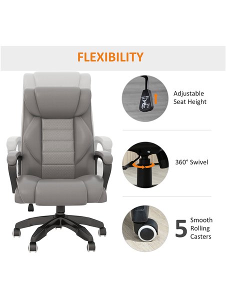 Vinsetto Executive Office Chair with 6-Point Massage, High Back Swivel Seat with Extra Padding, Ergonomic Tilt, Grey 921-321V70G - pic 56227 | FastDaddyshop