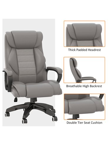 Vinsetto Executive Office Chair with 6-Point Massage, High Back Swivel Seat with Extra Padding, Ergonomic Tilt, Grey 921-321V70G