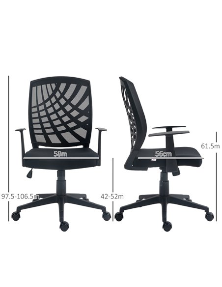 HOMCOM Ergonomic Office Chair, Height Adjustable Mesh Chair, Desk Chair with Swivel Wheels for Home Office, Black 921-702V70BK - pic 56233 | FastDaddyshop