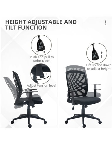 HOMCOM Ergonomic Office Chair, Height Adjustable Mesh Chair, Desk Chair with Swivel Wheels for Home Office, Black 921-702V70BK