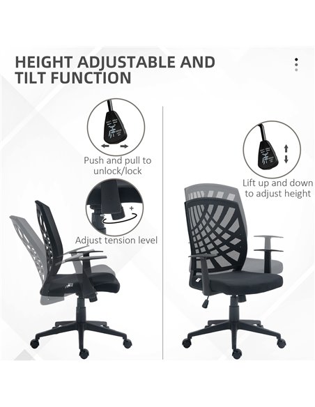 HOMCOM Ergonomic Office Chair, Height Adjustable Mesh Chair, Desk Chair with Swivel Wheels for Home Office, Black 921-702V70BK - pic 56234 | FastDaddyshop
