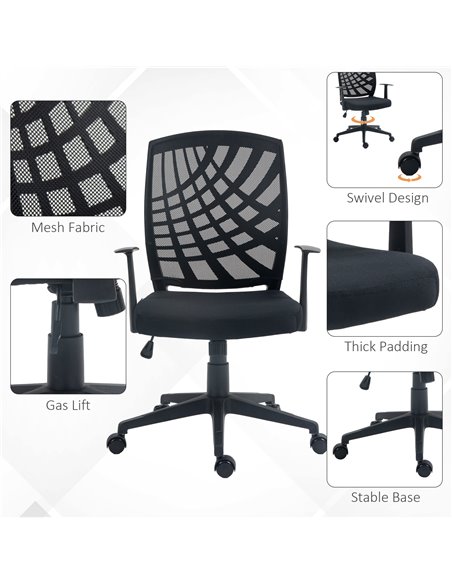 HOMCOM Ergonomic Office Chair, Height Adjustable Mesh Chair, Desk Chair with Swivel Wheels for Home Office, Black 921-702V70BK - pic 56236 | FastDaddyshop