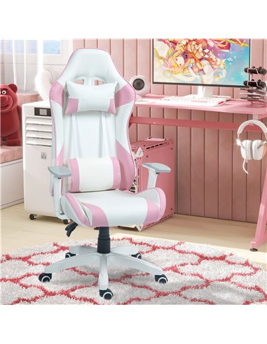 HOMCOM Racing Gamer Chair, Reclining Faux Leather Computer Chair, Pink 921-720V70PK