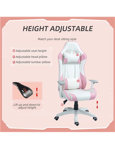 HOMCOM Gaming Chair, Racing Gamer Chair, Reclining Faux Leather Computer Chair with Headrest, Lumber Support, 3D Armrests, Adjus