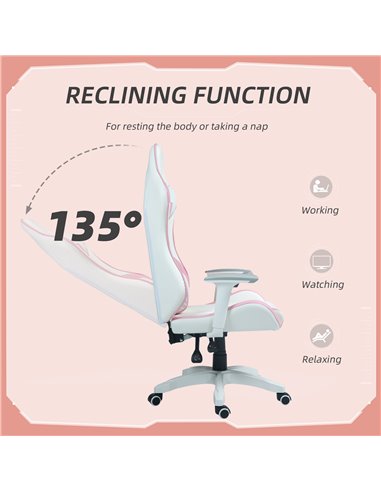 HOMCOM Gaming Chair, Racing Gamer Chair, Reclining Faux Leather Computer Chair with Headrest, Lumber Support, 3D Armrests, Adjus