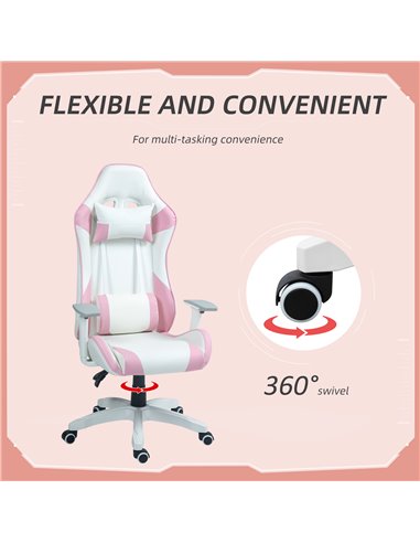 HOMCOM Gaming Chair, Racing Gamer Chair, Reclining Faux Leather Computer Chair with Headrest, Lumber Support, 3D Armrests, Adjus