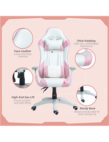 HOMCOM Gaming Chair, Racing Gamer Chair, Reclining Faux Leather Computer Chair with Headrest, Lumber Support, 3D Armrests, Adjus